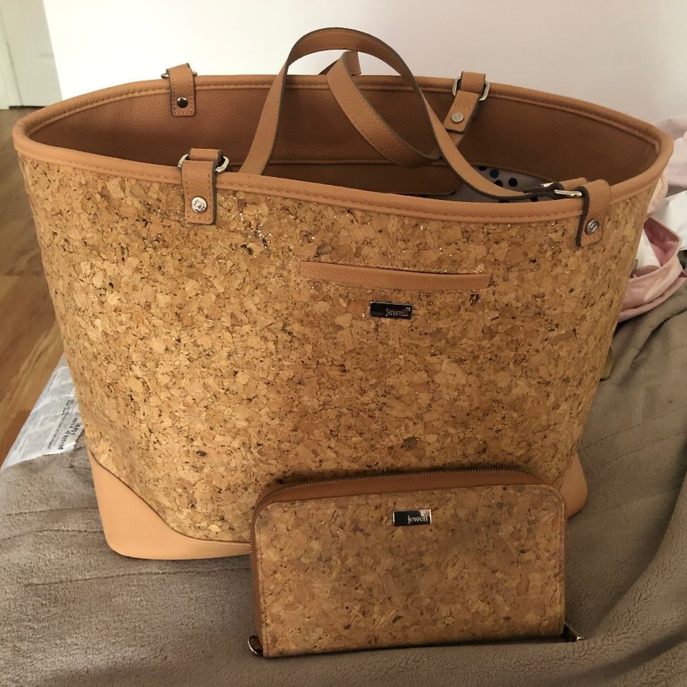 Thirty-One Tote/Wallet in Metallic Tan Sparkle Cork by Jewell